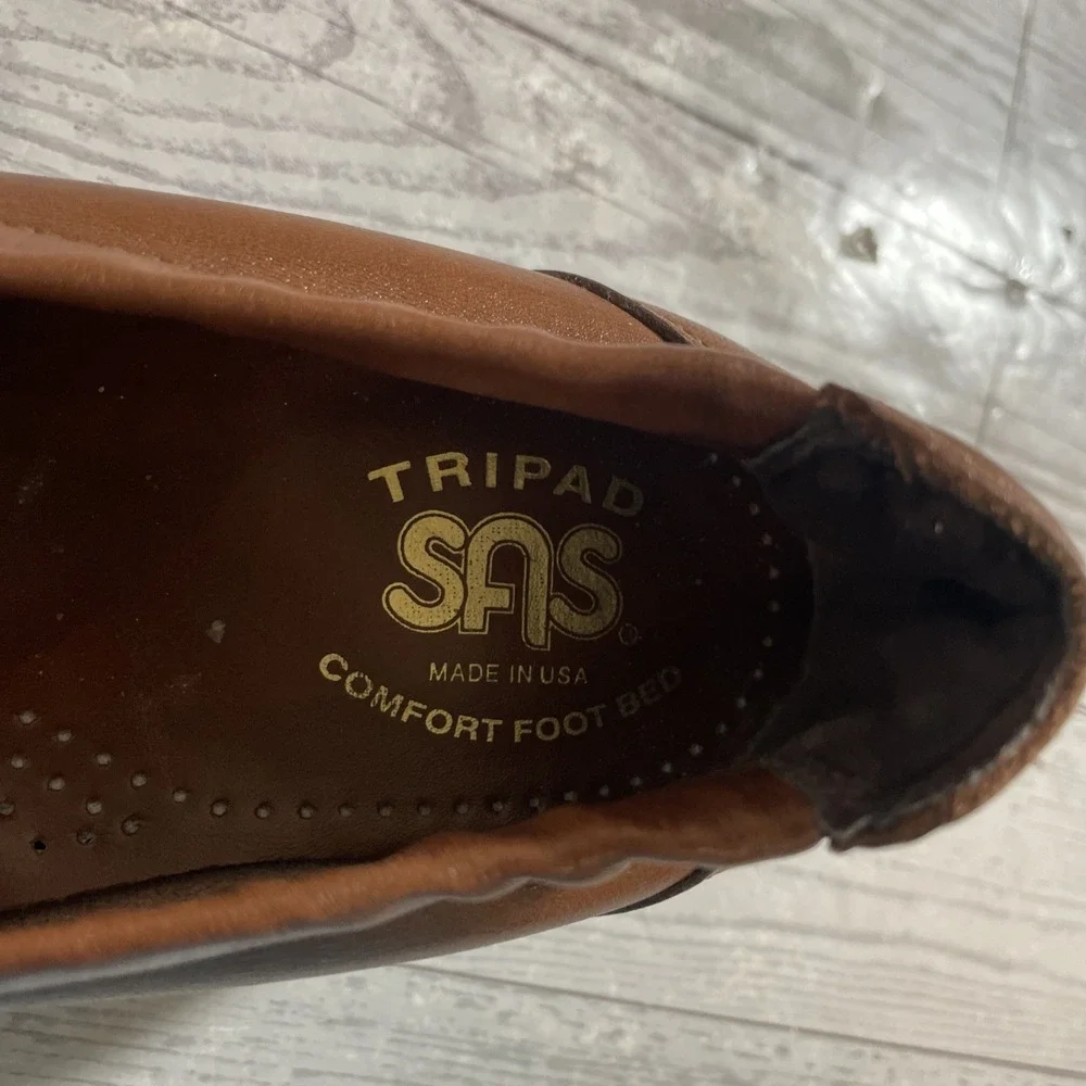 SAS Tripad Brown Woven Leather Slip On Loafers Wedge Heel Women's Size 8.5